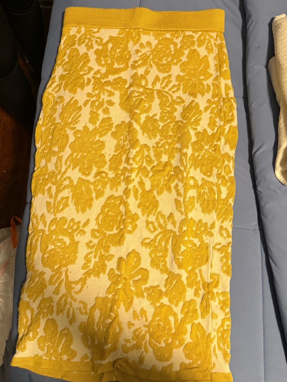 Jenni Yellow and Cream Floral Jacquard Pencil Skirt